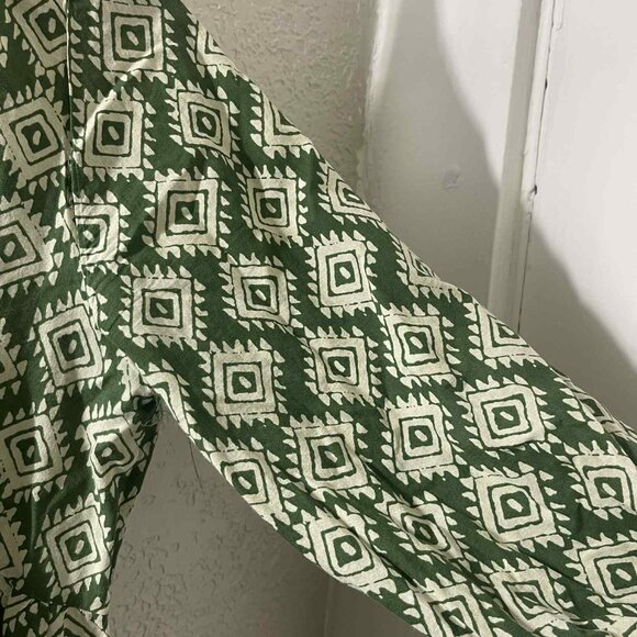 ZARA MINI CADIE GREEN PRINTED V-NECK‎ DRESS SIZE XSMALL 100% COTTON - Picture 3 of 6